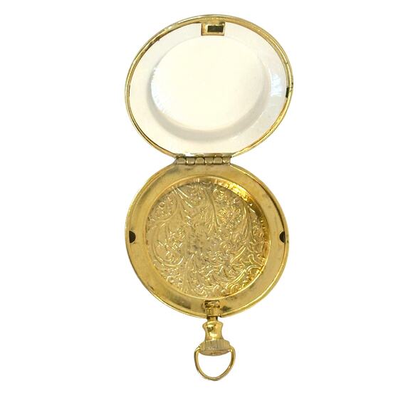 Gold Tone Vintage 'Pocket Watch' Design Pill Locket Push Open-Good Condition - Picture 3 of 5